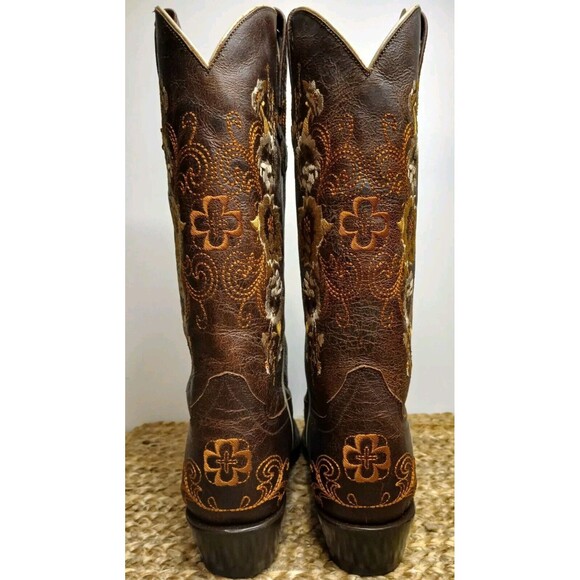 Macie Bean Boots Sz 7M Floral Embroidered Brown Leather Snip Toe Western Cowgirl - Picture 6 of 16